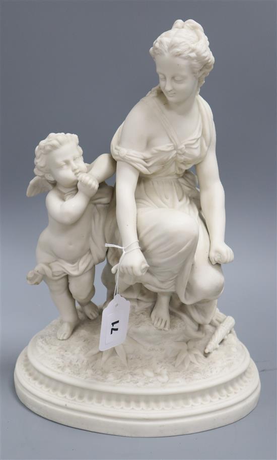 A James & Thomas Bevington Parian ware figure of a lady and cherub height 39cm